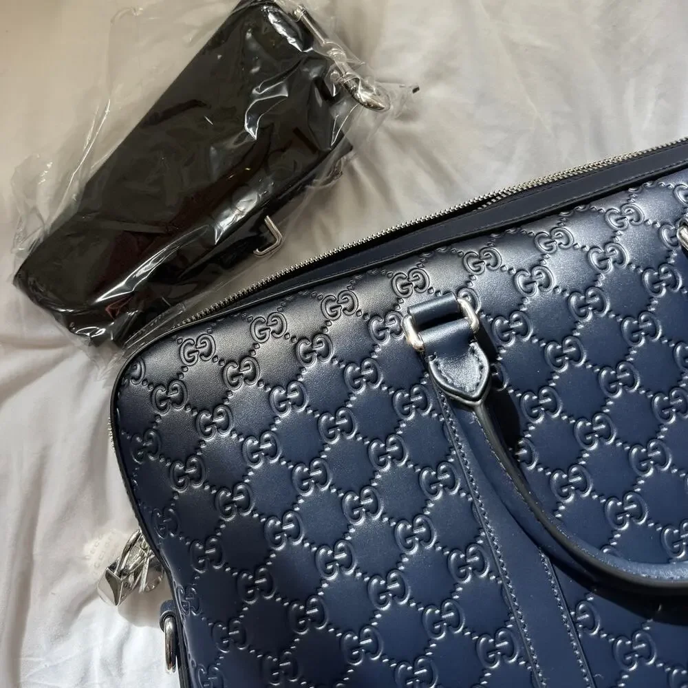 Gucci GG Emblem large briefcase navy blue